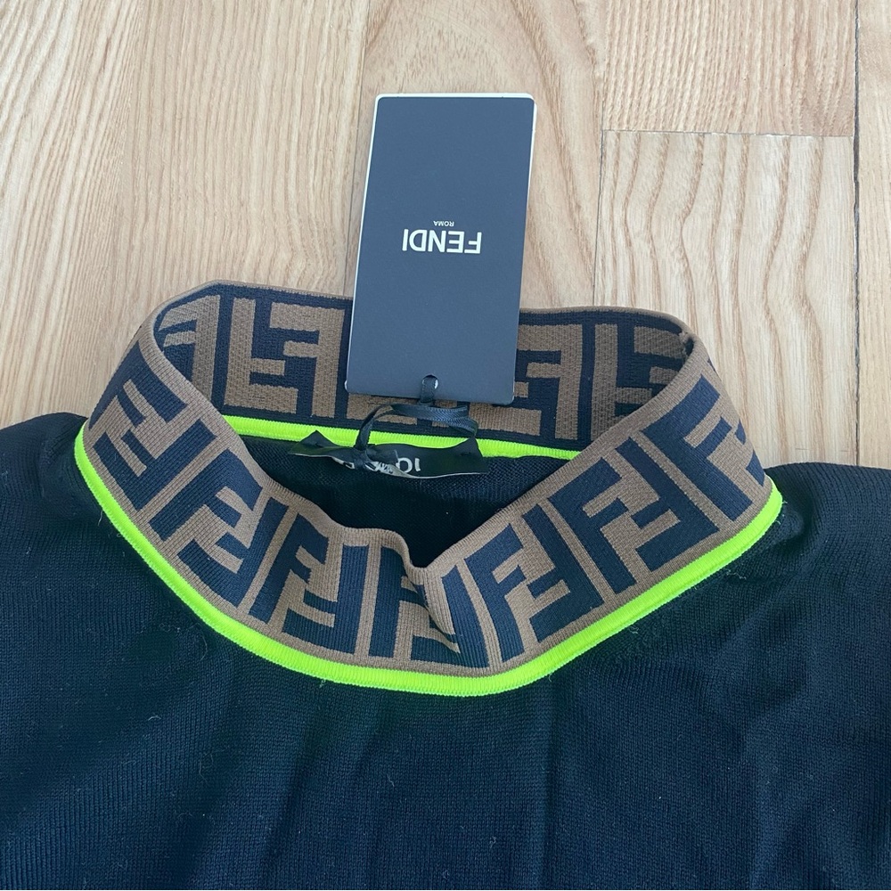 Fendi Zucca Print Merino Wool Turtleneck Sweater Black Neon Italy Fashion Logo - Picture 3 of 12